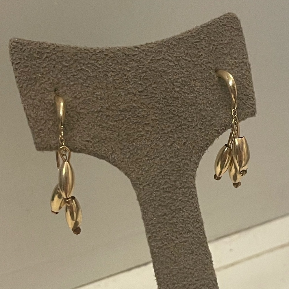 14k yellow gold Charleston rice bead drop dangle earrings
